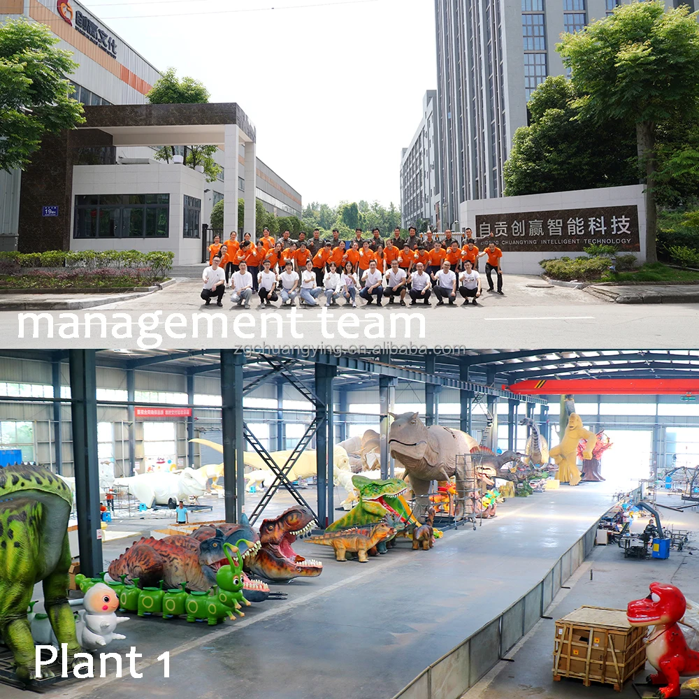 Animatronic Life Size New Arrival Lifting Dinosaur Dilophosaurus with Fence for Dinosaur Theme Park Moving Robot Model