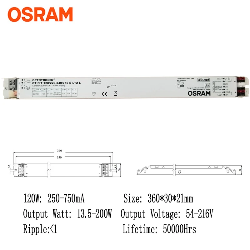 OSRAM- PF>93% 120W 250-750mA 54-216V Constant Current LED Driver Power Supply For LED Panel Light High Bay Light