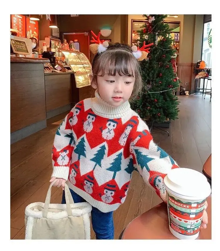 C1 Customs Knitted Children Sweaters Christmas Cartoon Pattern Baby Cardigan Clothes Toddler Tops Sweater For Kids