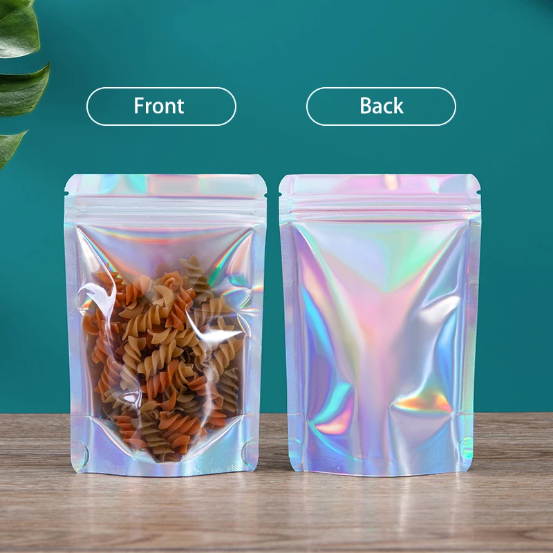 Mylar Bags Aluminum Foil Zipper Holographic Stand Up Pouch Mylar Bags With Window