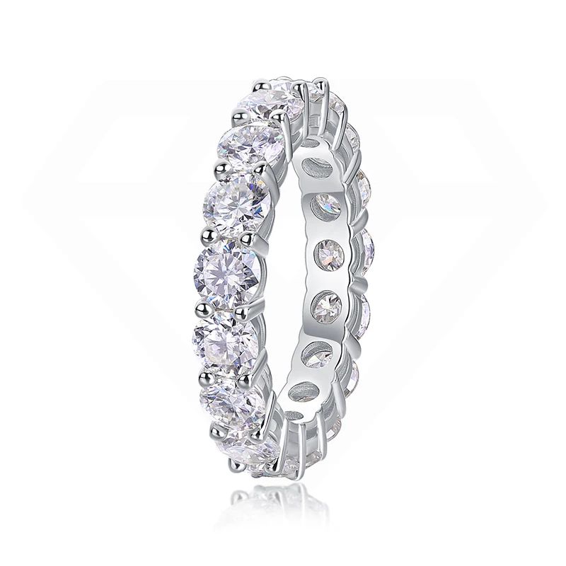 925 Silver Eternity Ring Silver Jewelry Iced Out Hip Hop Tennis Ring  Round moissanite Diamond Ring