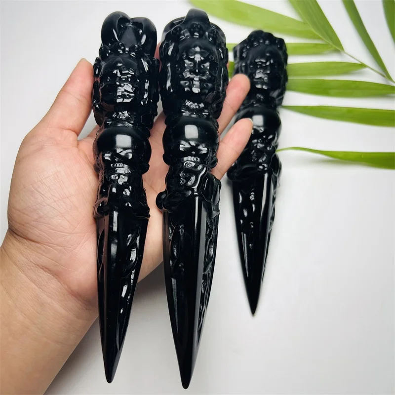 Bulk wholesale Hand carved crystal crafts carving obsidian vajra pestle for healing