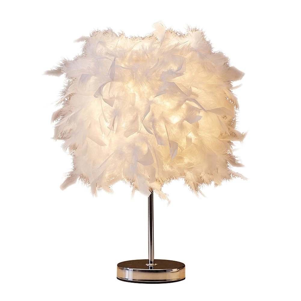 220V Feather Shade Metal Table Lamp Bedside Desk Vintage Night Light Christmas Decor