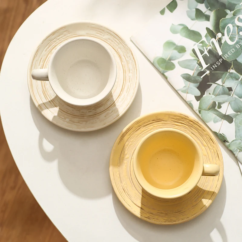 Nordic Ceramic Coffee 250ml Latte Cup and Saucer  Stoneware Cappuccino Cup Set For Latte Art, Latte Mug Gift