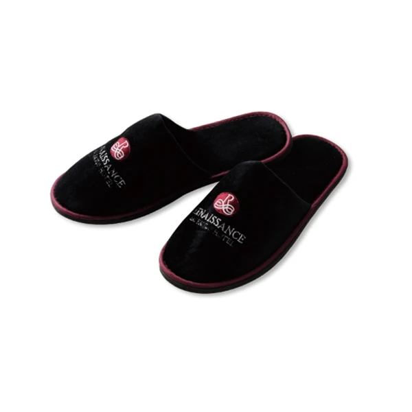 Custom High Quality Comfortable Black Disposable Hotel Slippers With Logo