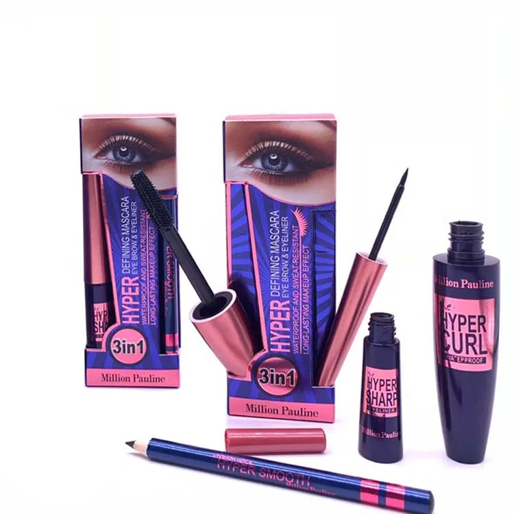 Лидер продаж водостойкая стойкая тушь для ресниц + жидкая подводка для глаз + ручка для бровей 3 в 1 высококачественный косметический набор для глаз