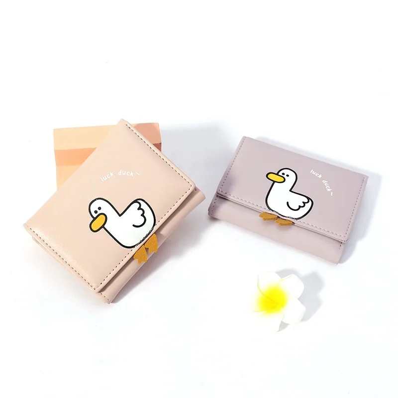Оптовая продажа, милая утка, короткий кошелек тройного сложения из искусственной кожи для девочек