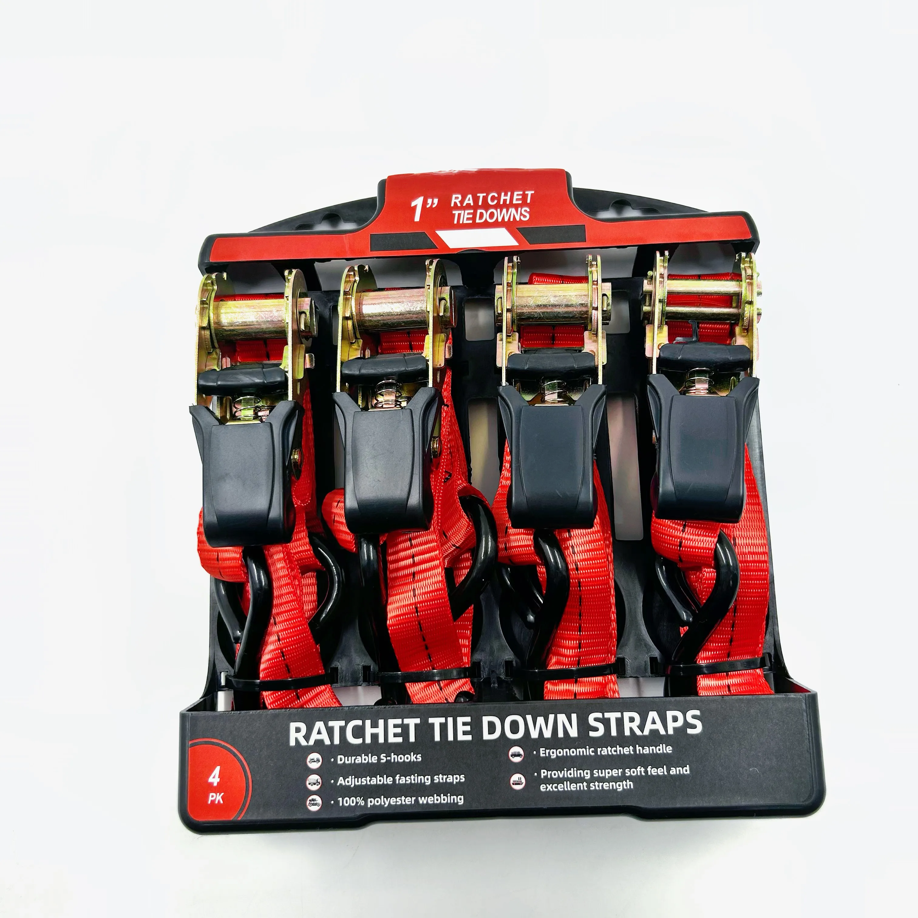 VINEET Hot selling accept customized 4pack  1 inch S hook Ratchet Strap for Trucks Boat Trailer