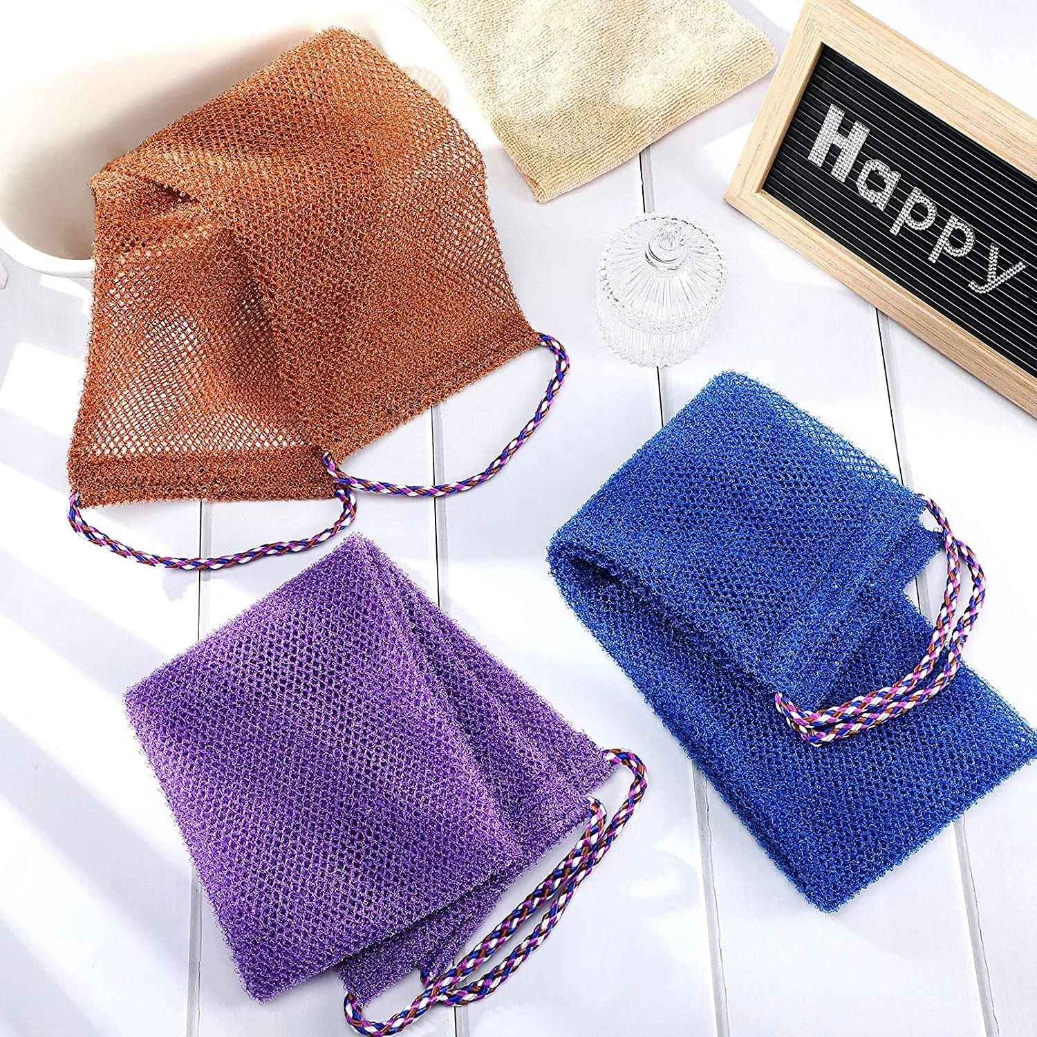 Long African Loofah Body Net Sponge Exfoliating Bath Towel for Back and Hands Bath Brush and Washcloth in One