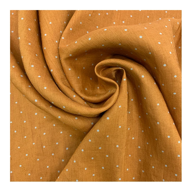 
Polka dot embroidered custom print 100 linen fabric for shirt OK43331 