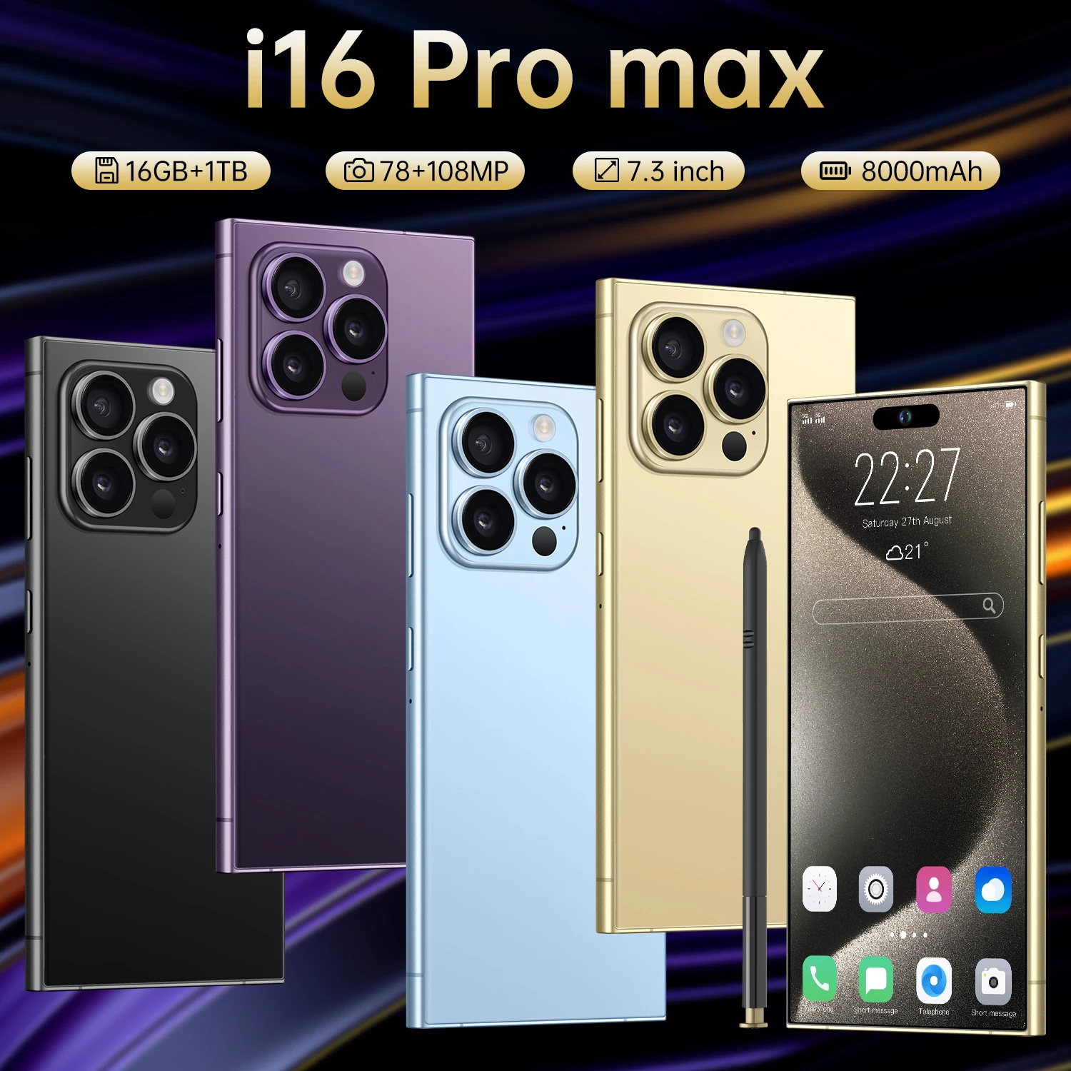 Новое поступление телефон со стилусом для телефона 16 Pro max смартфон Telefon Gaming 15 Android 14 5G с большим аккумулятором