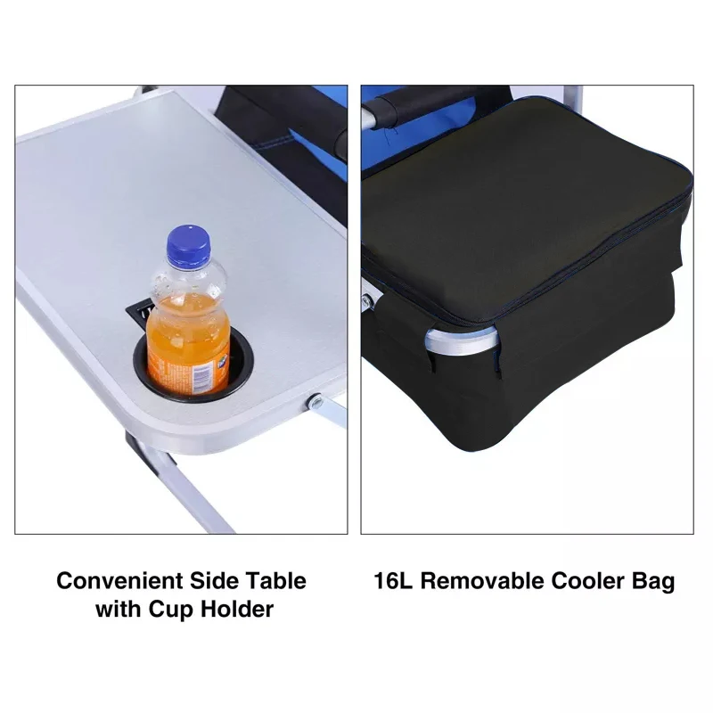 Aluminum Folding Camping Beach Fishing Director Chair with Side Table and Cooler Bag