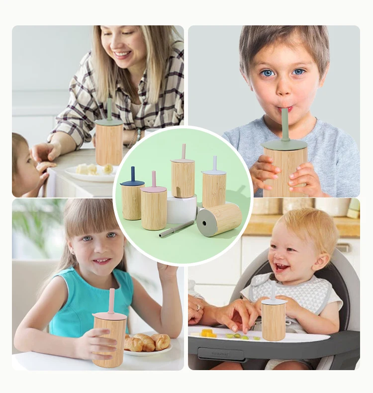 Custom Logo Eco Friendly New Bpa Free Safe Bamboo Toddler Cup Bamboo Straw Toddlers Kids Baby Sippy Cup With Silicone Lid Straw