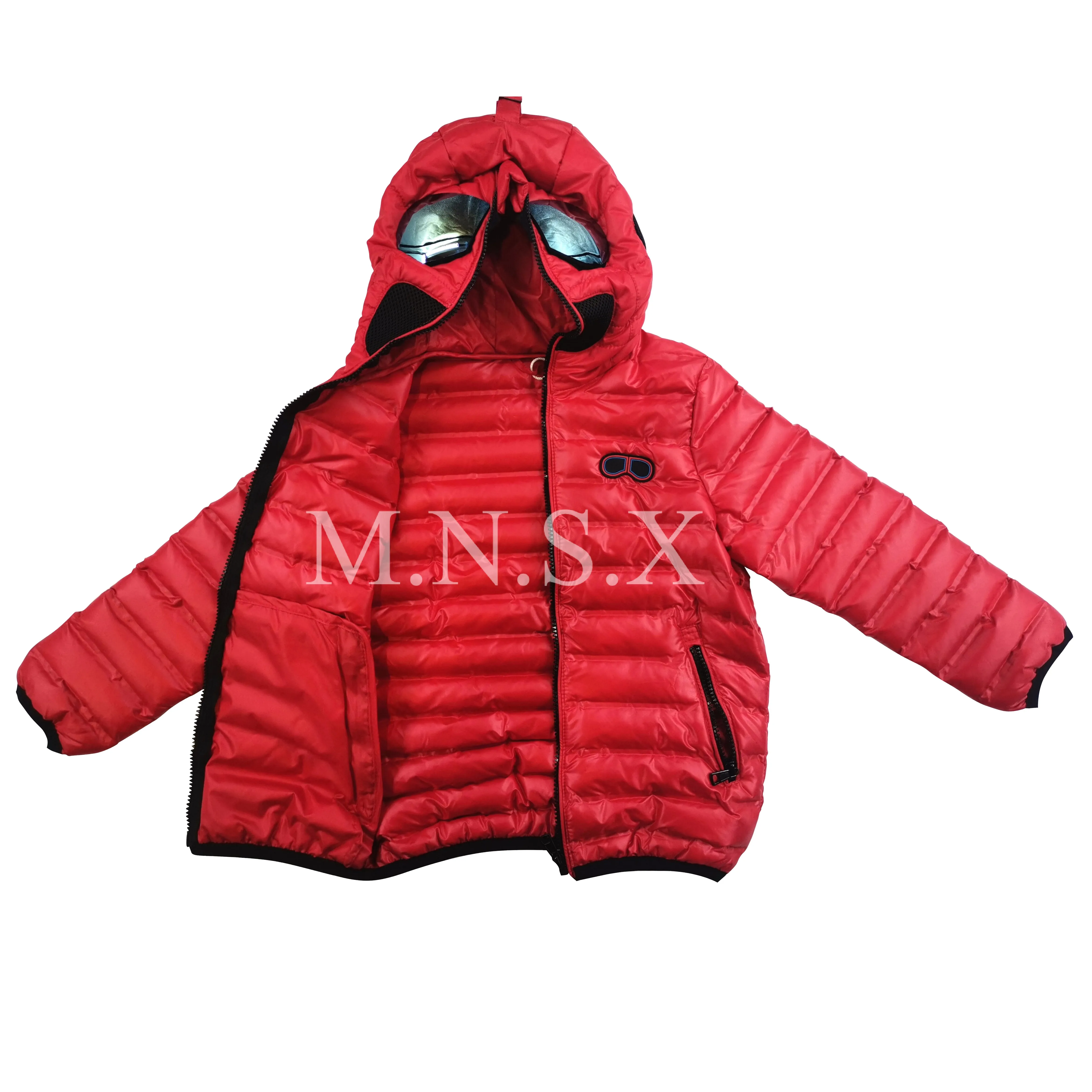  custom fashion shinny cool nylon jacket with glasses boys padding riding cartoon