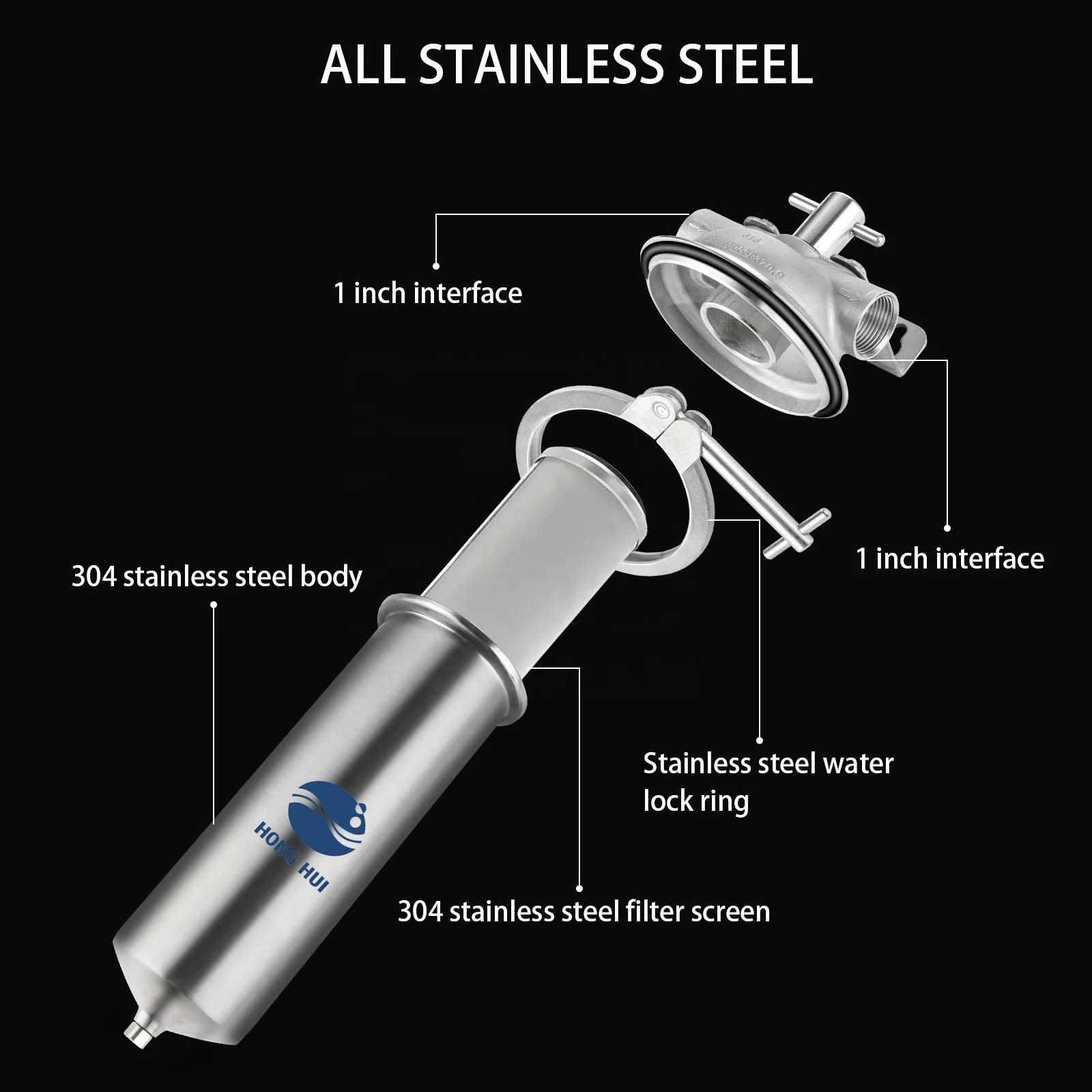 HONG HUI TUS-10C Stainless Steel 304 Clamp Closure Water Filter Housing 10 inch Filter Housing