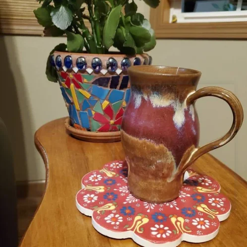 Factory custom Ceramic Tile Coaster Hot Pad Handmade Turkish Ceramic Trivet Cup Coasters Favors Hand Painted Pottery