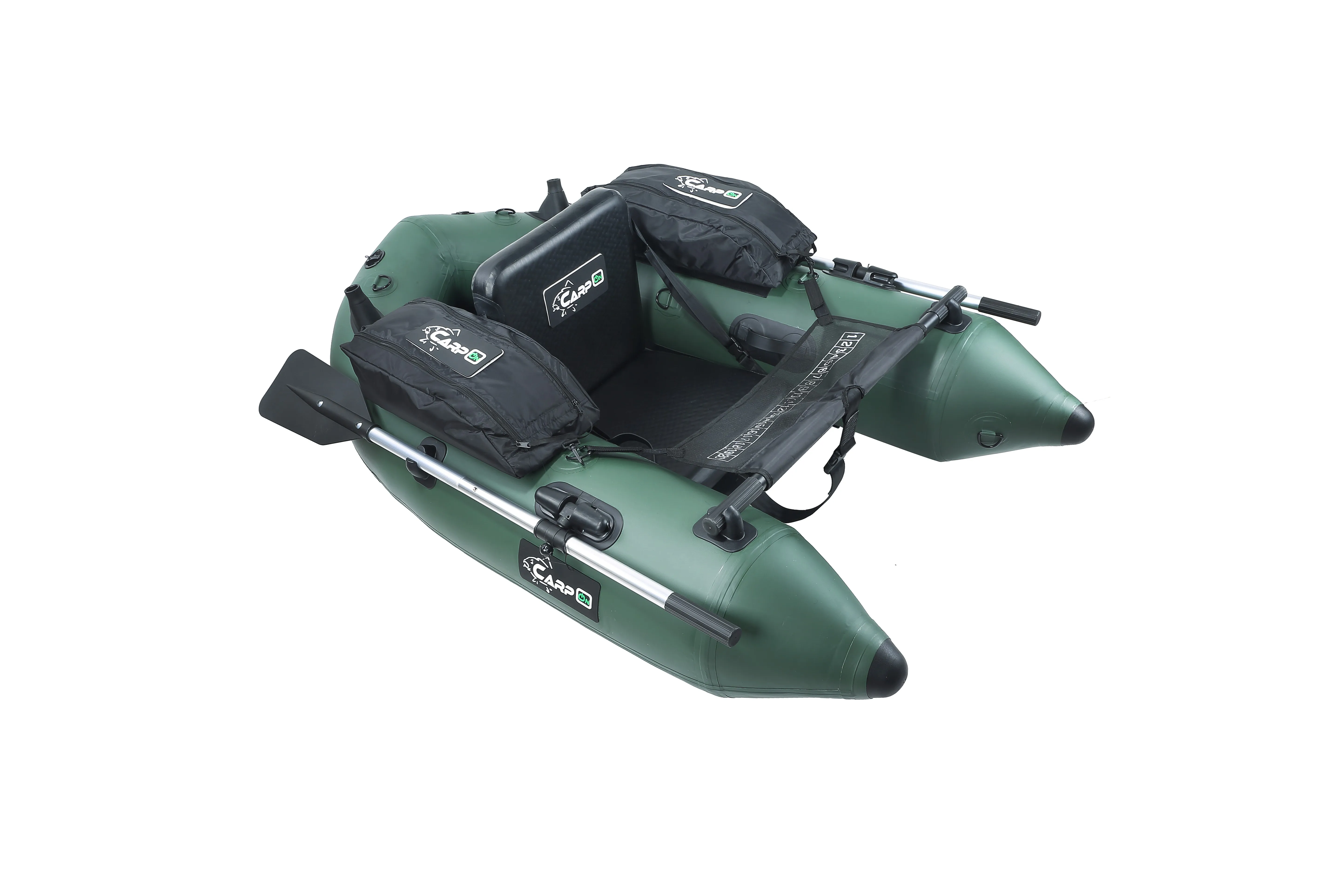 Army Green Belly Boat with Inflatable Seat, 2 Rod Holders, and Storage Pockets for Carp Fishing
