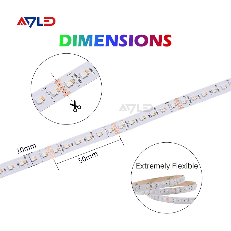 2835 RGBW+2110 RGB 3 Colors in 1 LED 5m 240LEDs/m Multi-Colored Smart Strip Lights White 2700K-3000K 10mm 24V