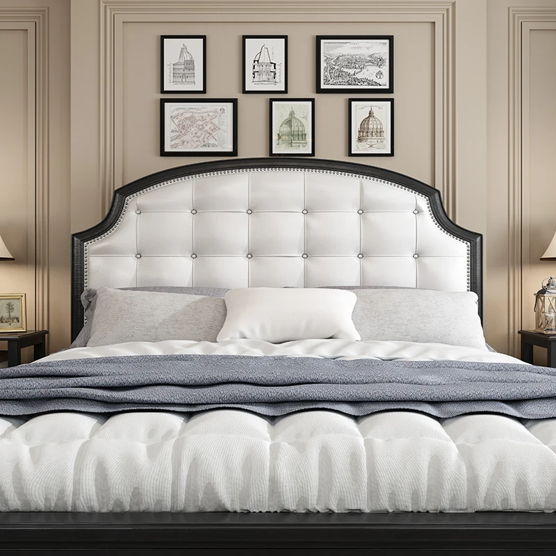 Luxury wooden storage bedroom furniture king queen leather Upholstered head board bed frame
