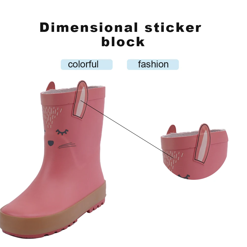 Best Sale Classy Durable Matte Ear Model Three-dimensional Tiles Cat Girl Baby Kid Child Rain Boots Waterproof