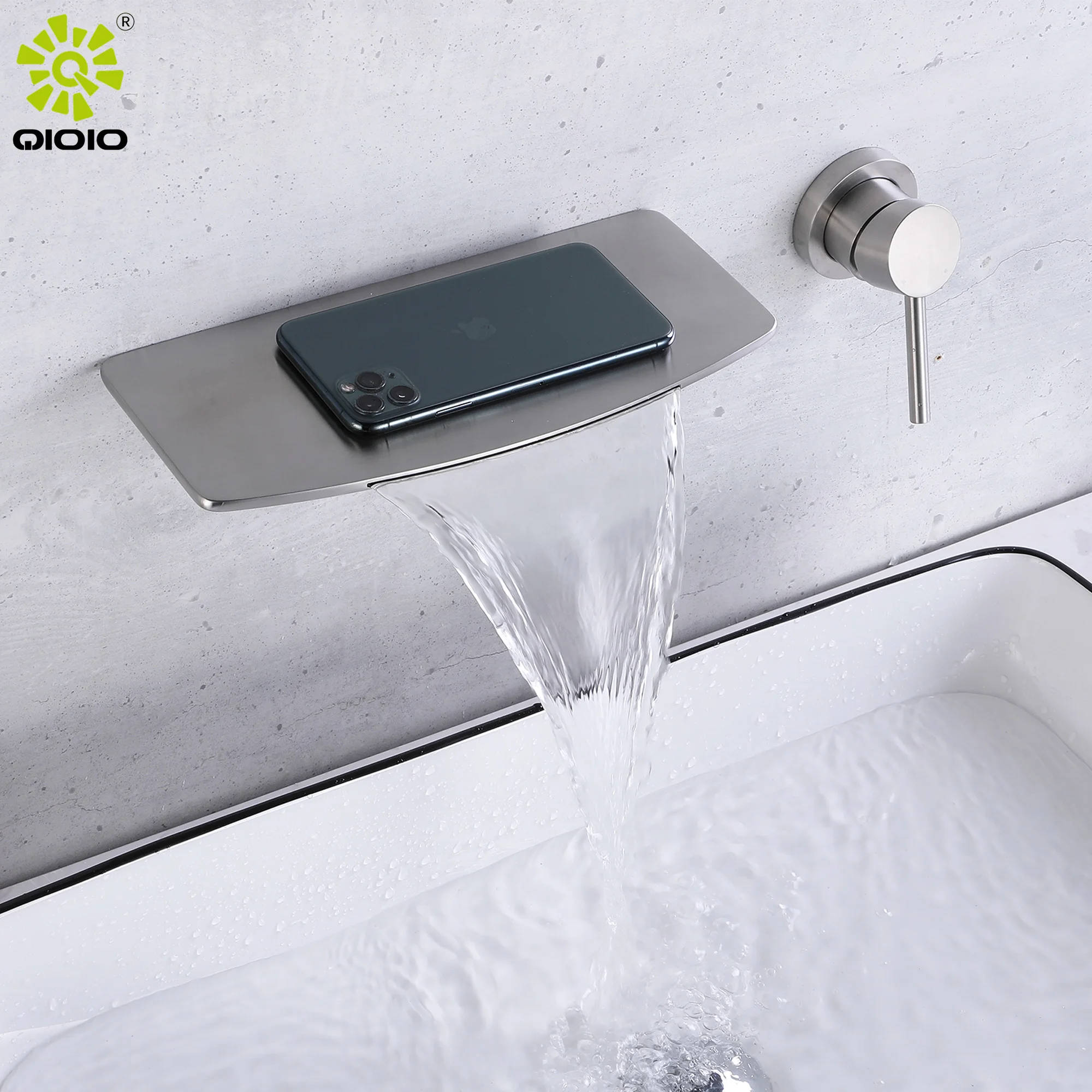 304 stainless steel   cascade basin faucet wall mounted basin taps concealed waterfall  spout basin mixer