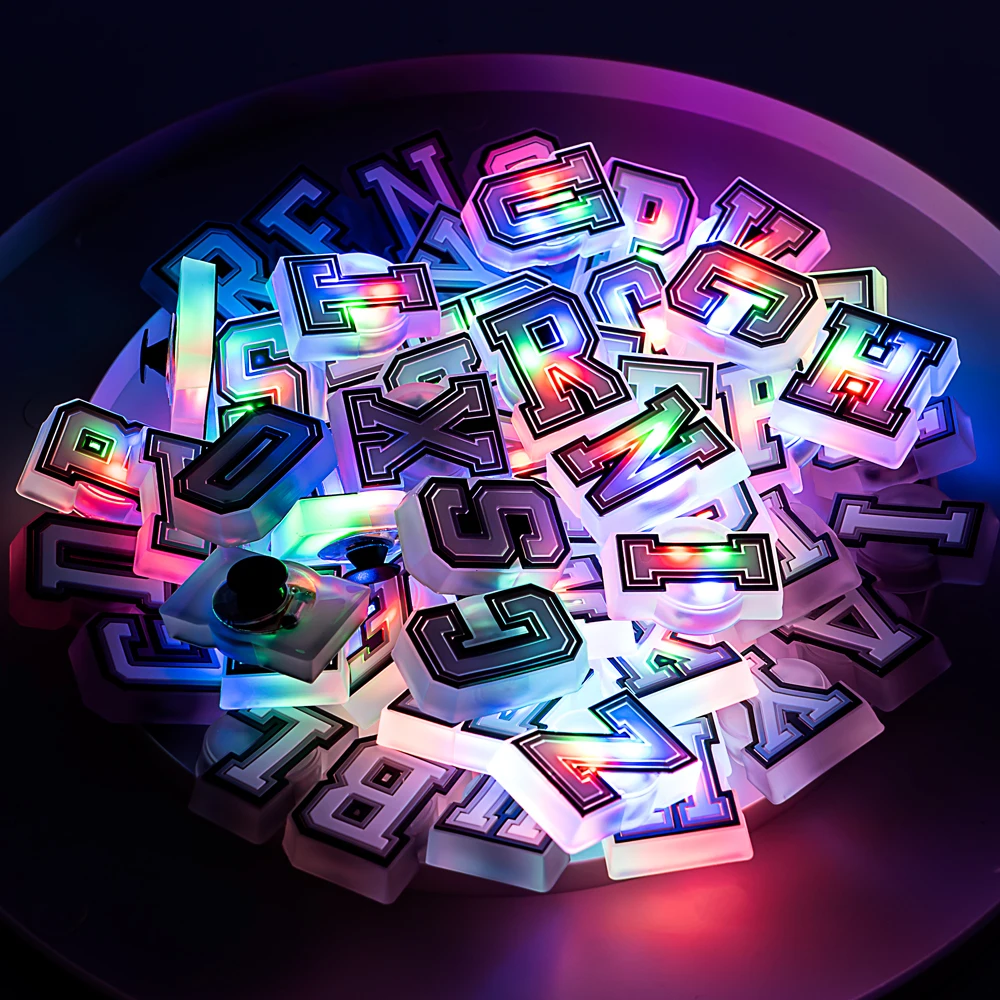 alphabet letters 3D PVC Light Up Night glowing in the dark designer soft pvc custom pink LED shoe accessories charms for kids
