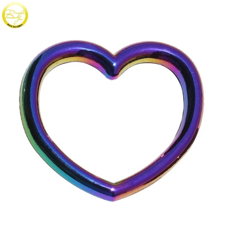 Wholesale heart shape bags ring accessory zinc alloy rainbow plated metal keychain rings for gift