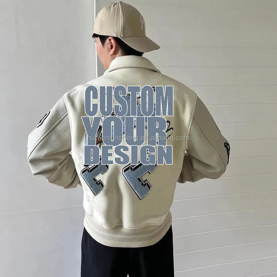 Chaqueta universitaria personalizada con logotipo de Letterman chaquetas con parches a rayas bordadas