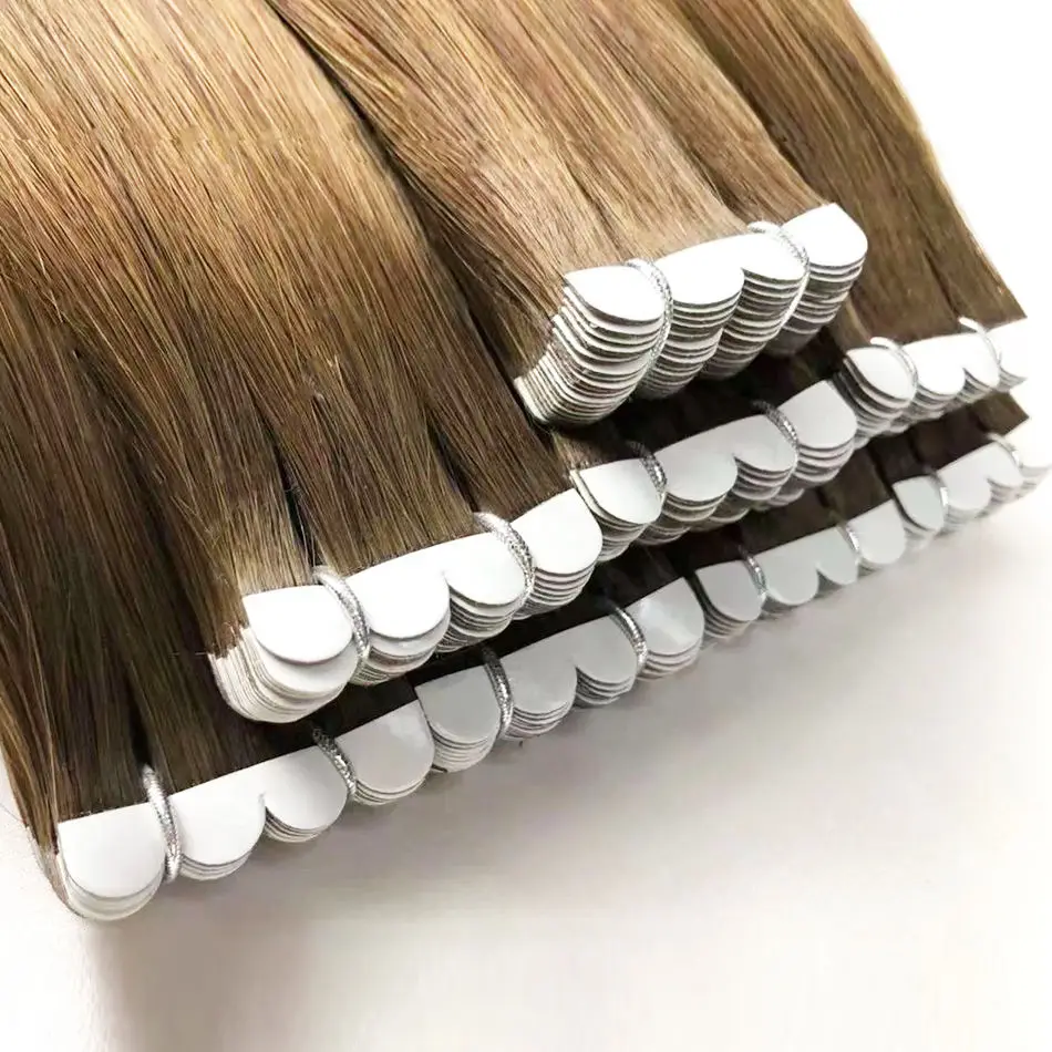 Russian ombre invisible tape ins human hair extensions, mini tape in hair extension