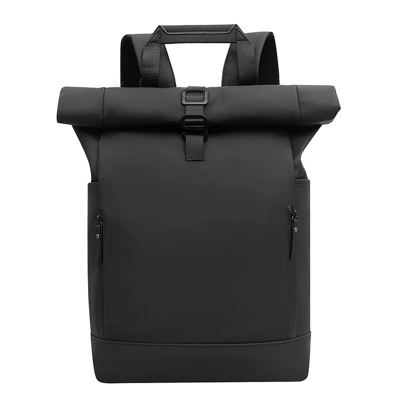 wholesale 1pcs black nylon laptop backpacks custom logo roll top rolling backpack computer bag minimalist high quality backpacks