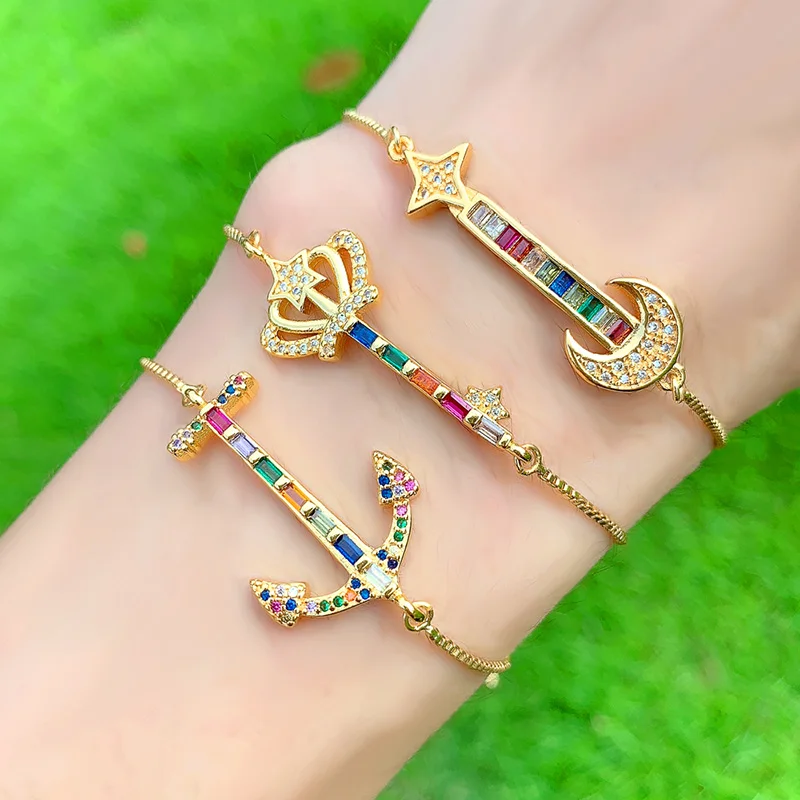 Stock ! Mexico style wholesale rainbow colorful shine cross shell cz bracelets brass bangle jewelry for party