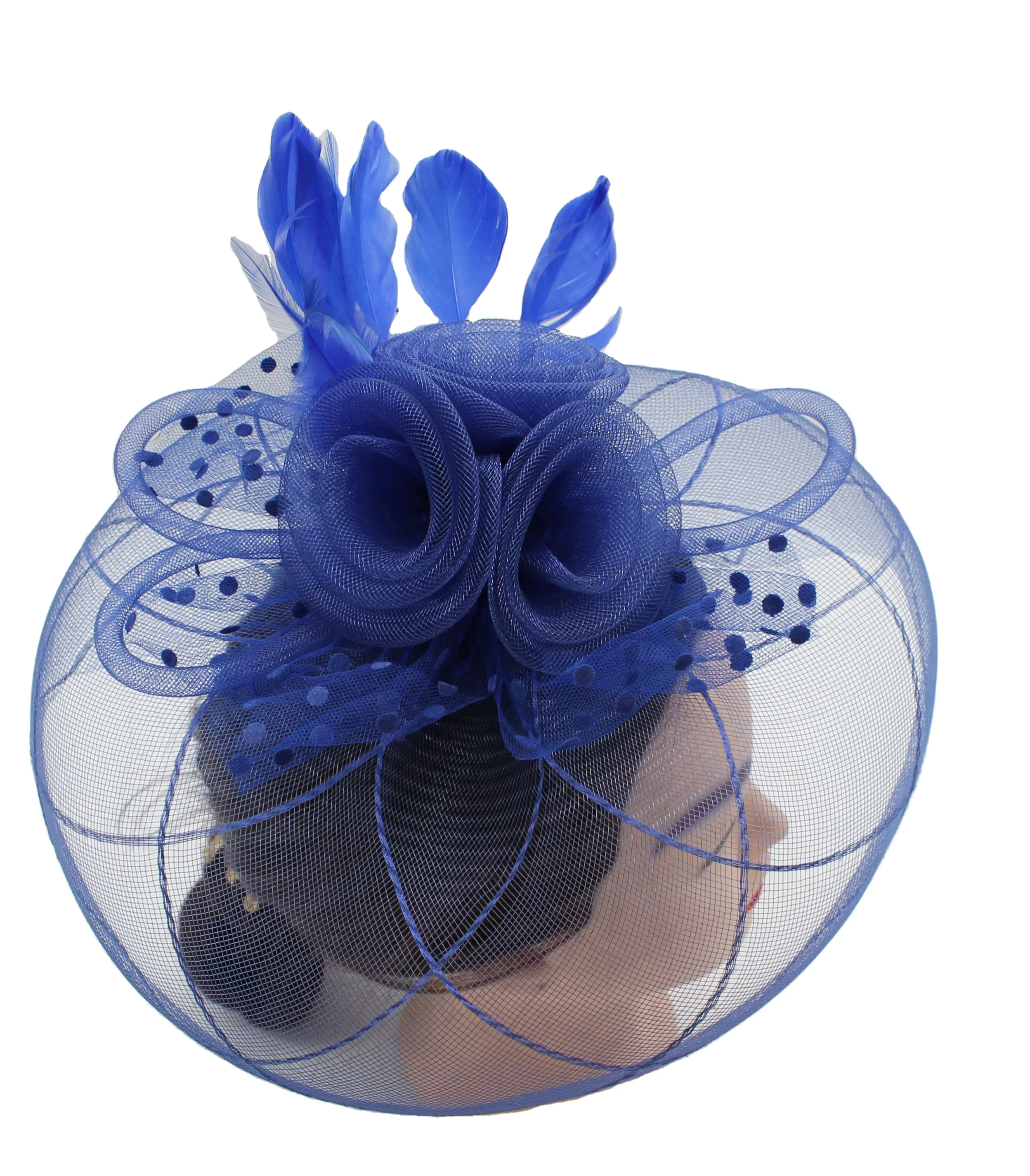 
Navy Headwear Veil Cover Hat Flower Fascinator For Women Hair Clips Brooch Wedding Party Church 