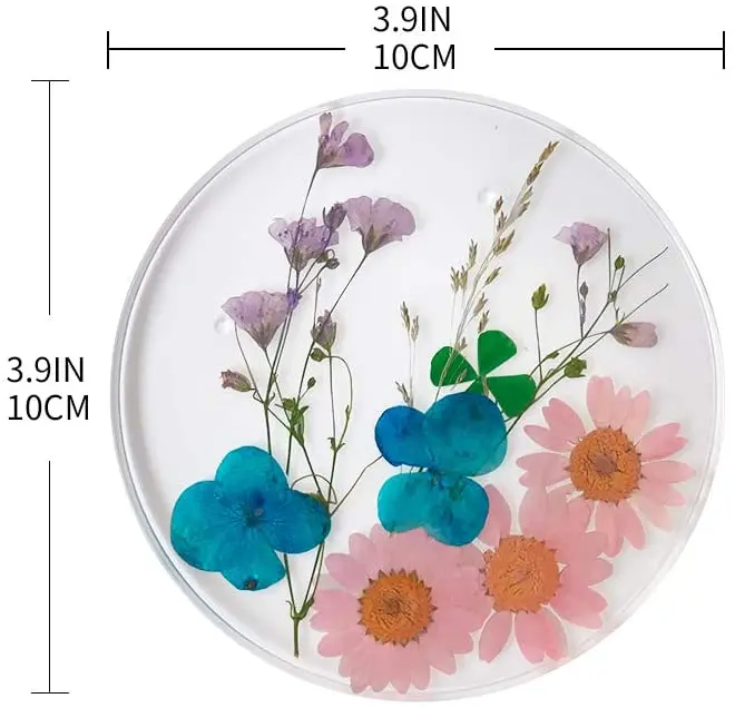 Drink Coasters Flower Cup Mat-Epoxy Resin Coasters with Colorful Natural Floral Reusable Round Kitchen Utensils for Dining Cups