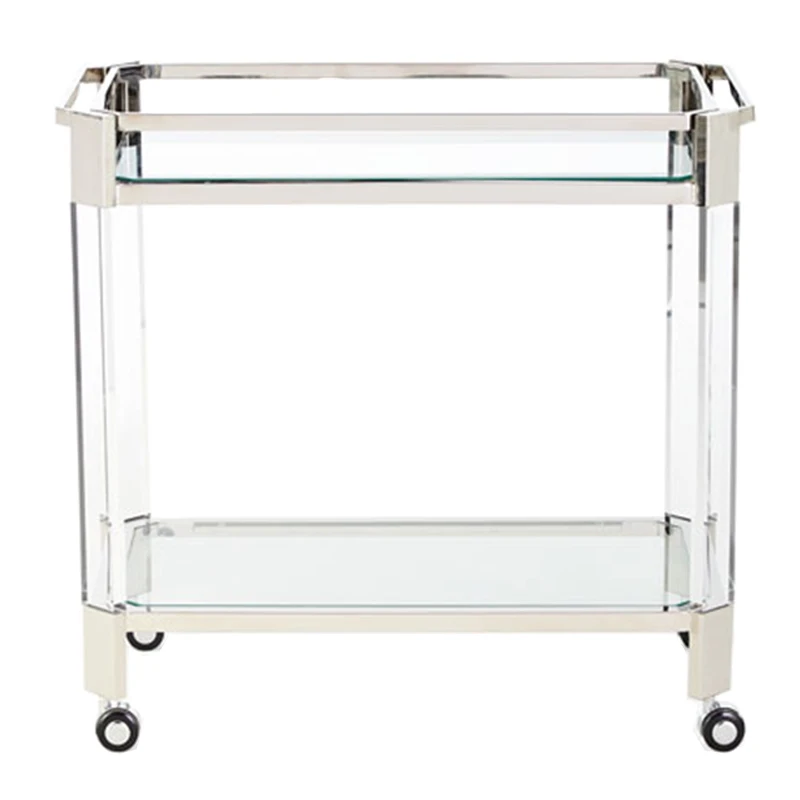 Factory Wholesale Kitchen 2 Tier Stainless Steel Trolley Bar Wine Service Bar Car Brake Acrylic Service Trolley