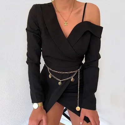 ZC00780 Elegant Spring Clothing Woman Sexy One Shoulder Suit Dress Office Suits Formal Black Causal Dresses For Women Clothes