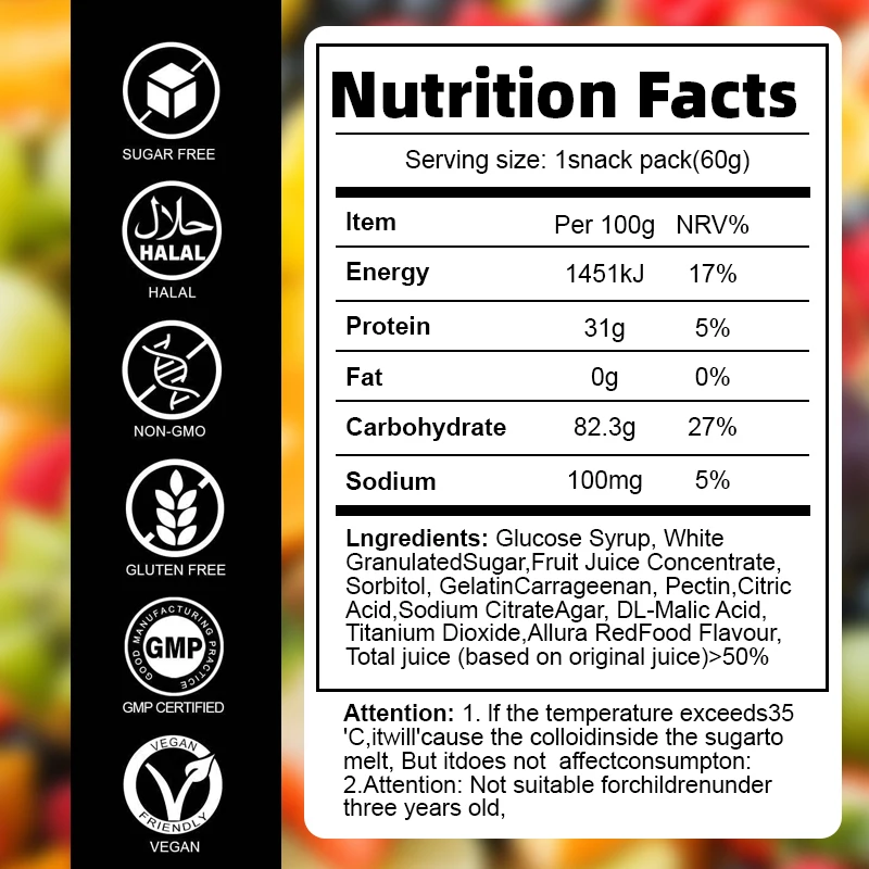 OEM Vegan 3D Peelable Candy Gummies Natural Mixed Fruit Flavors Vitamin C Gummy