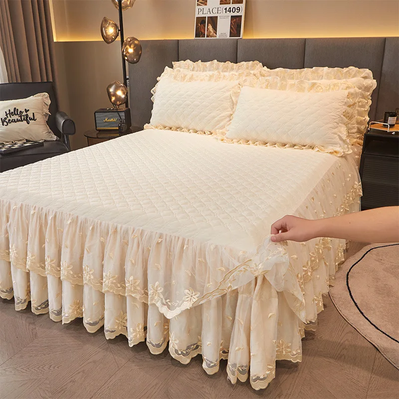 SP140 Luxury Europe Princess Bedding Bed Skirt Set Pillowcases Velvet Thick Warm Lace Bed Sheets Soft Bed Spreads