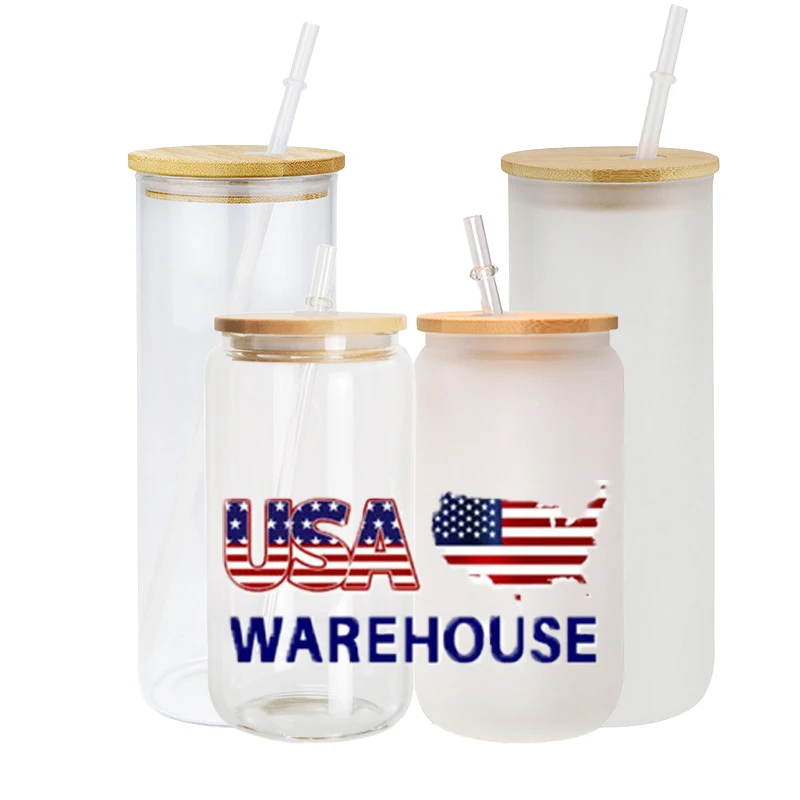 USA warehouse 25 oz clear shaped Beer Can Glasses Soda Cup Glass Cup with Bamboo Lid and Straw