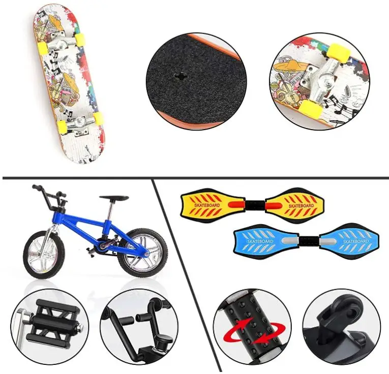 Whole sale mini finger boards kit skateboards bikes swing scooter boards toys set for kids teenager finger toys