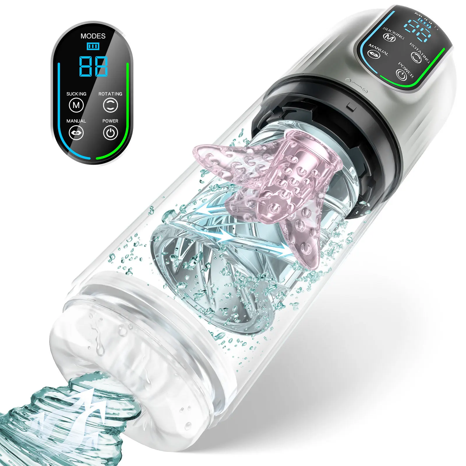 Water Bath Spinning Sucking Licking Aircraft Cup Multi Functional Visible Male Masturbation Cup With Licking Tongue