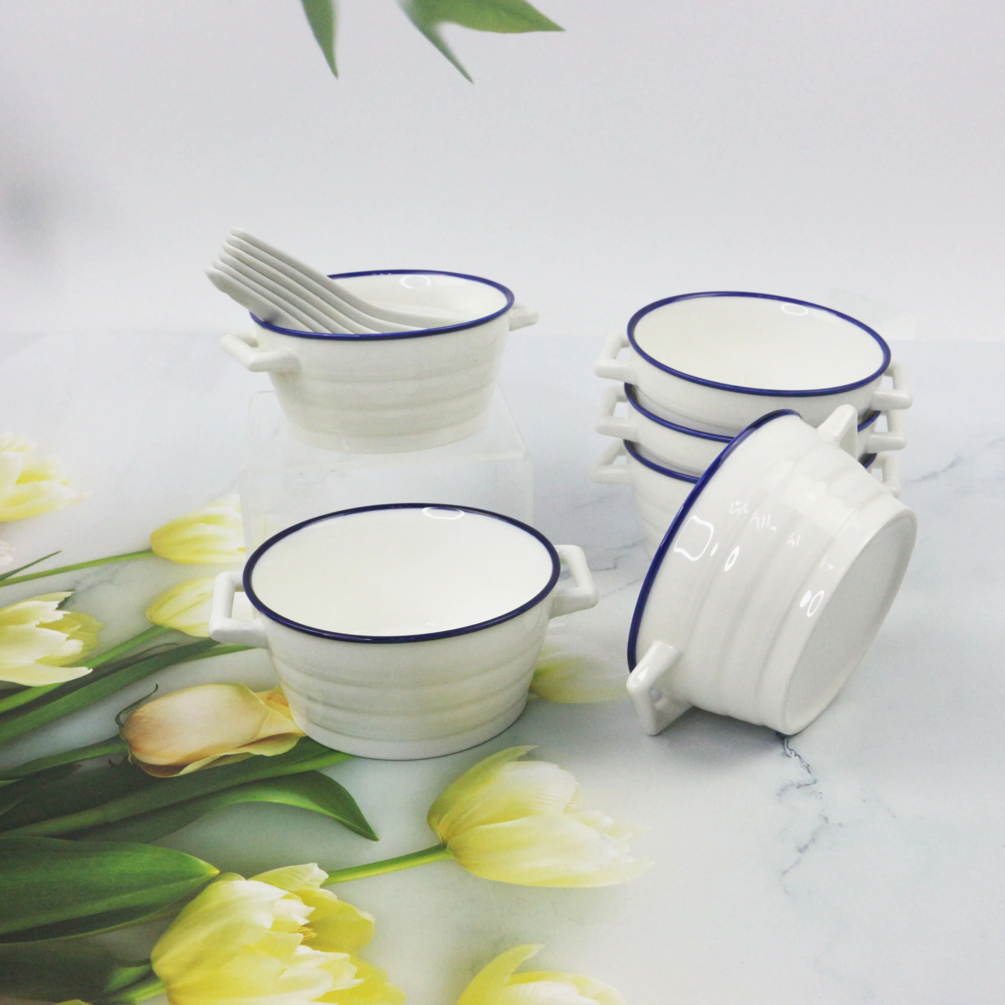 15pcs Luxury Soup Pot Ceramic Porcelain Soup Tureen Ceramic Soup Pot And Bowl Set