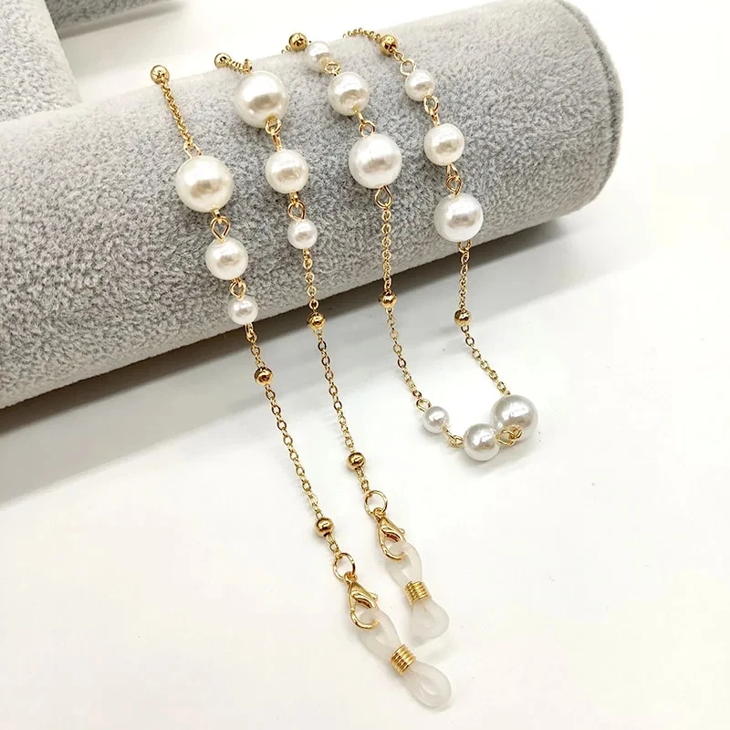 Pearl Face Cover Eyeglass Necklace Sunglasses Chain Reading Glasses Necklace Holder Jewelry Gold Quartz OEM Women and Girls 20 G