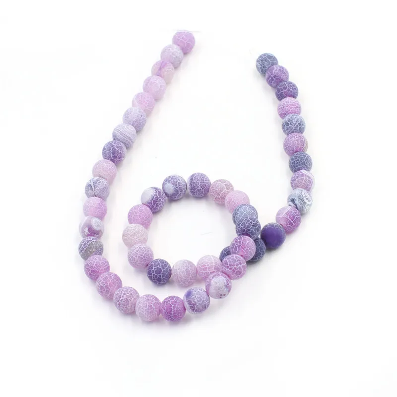 Wholesale Loose Bead Strand Round 8mm 46pcs Purple Gemstone Frosted Cracked Beads For Jewelry Making