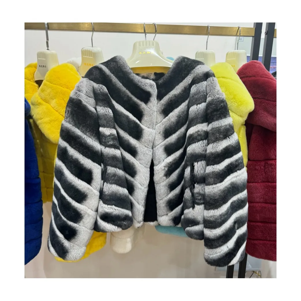 Шуба RX Furs Новый стиль Роскошная зимняя натуральная теплая Укороченная шуба окрашенная Шиншилла кроличья женская