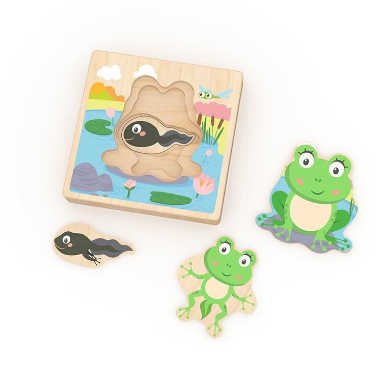 Kids Montessori Wooden Puzzle Jigsaw Toy Hand Grab Board Baby Learning Educational Toys Carton Animal 3d Layers Puzzles