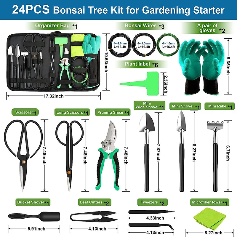 Industrial Grade Mini Bonsai Tool Set 24pcs Garden Kit for Beginners Heavy Duty Iron Hand Tool with Case