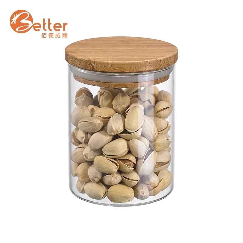 Home Kitchen Glass Spice Jar Set 600ML 900ML 1200ML Coffee Bean Storage Container Jars Vacuum Seal Glass Jars With Wood Lid