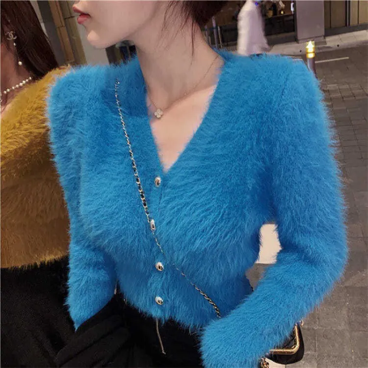 Soft Mohair Cropped Cardigan Coats Korean Girls Knitwear Loose Open Front Short Cardigans Knitted Sweaters Mini Jacket For Women