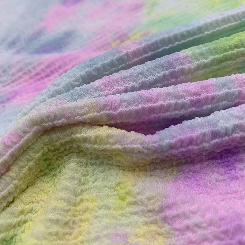 Hot selling Good stretch Seersucker Tiedye Crinkle  tiedye print crinkle fabric  for swimwear