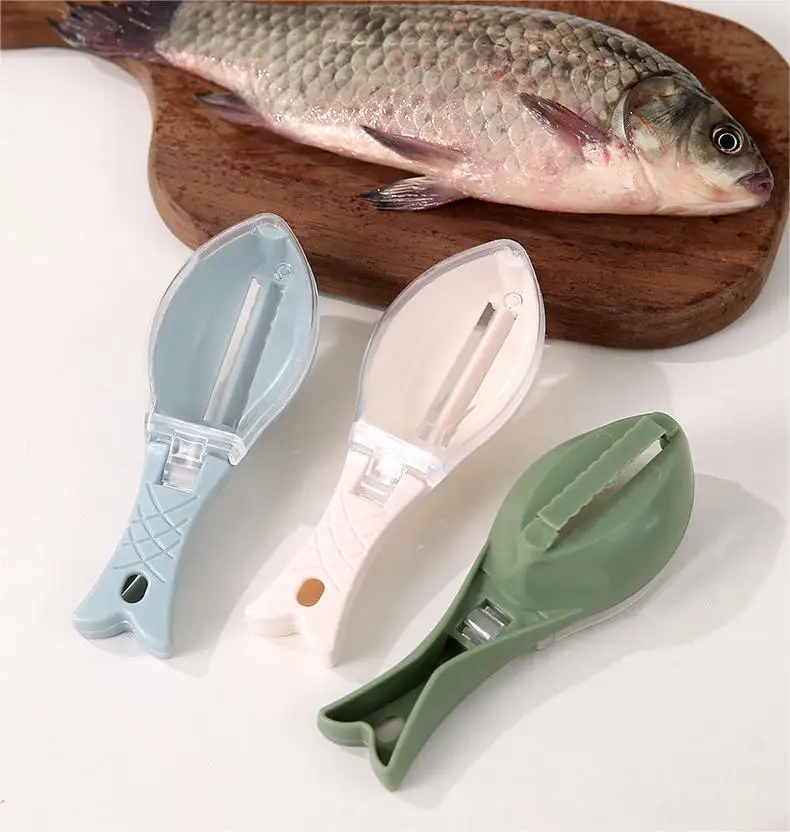 Household Plastic Fish Scaler With Fish Scale Storage Box Creative Kitchen Gadgets